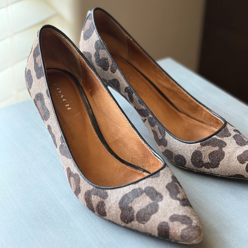 Coach Leopard-Print Pointed-Toe Pumps in Brown and Tan